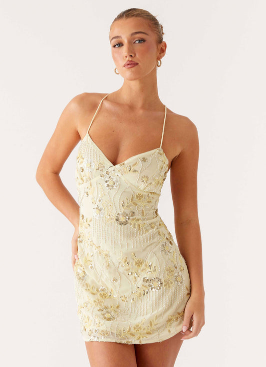 Vietta Sequin Cami Micro Mini Dress - Yellow